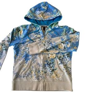 Lucky Brand Hoodie Floral Tan, Blue, Mint Green